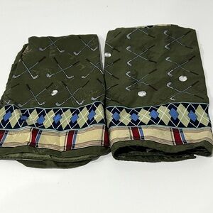 NICOLE MILLER TWO 100% SILK Golf Green POCKET SQUARES HANKERCHIEFS 19"X19"
